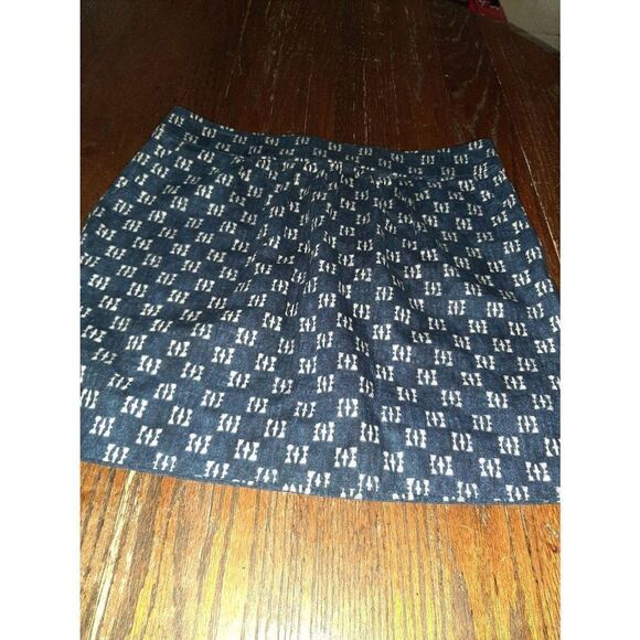 Size 8 Gap Blue Off White Geometric Pattern Cotton Rear Zip Mini Skirt w/Pockets - Picture 1 of 4